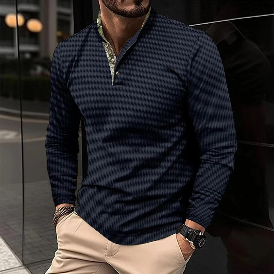 Men’s Long-Sleeve Stand-Collar Polo – Breathable Modern Fit