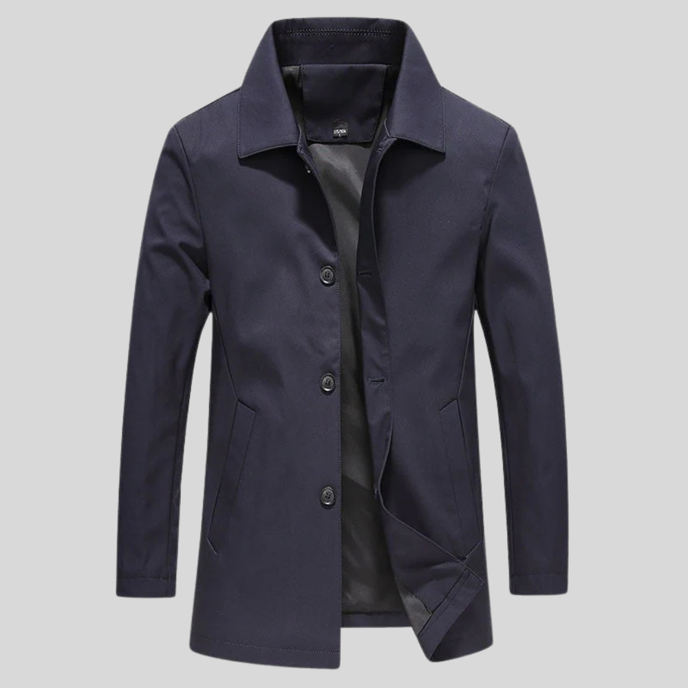Men's Long Wind-Resistant Coat – Regular-Fit Everyday Outerwear