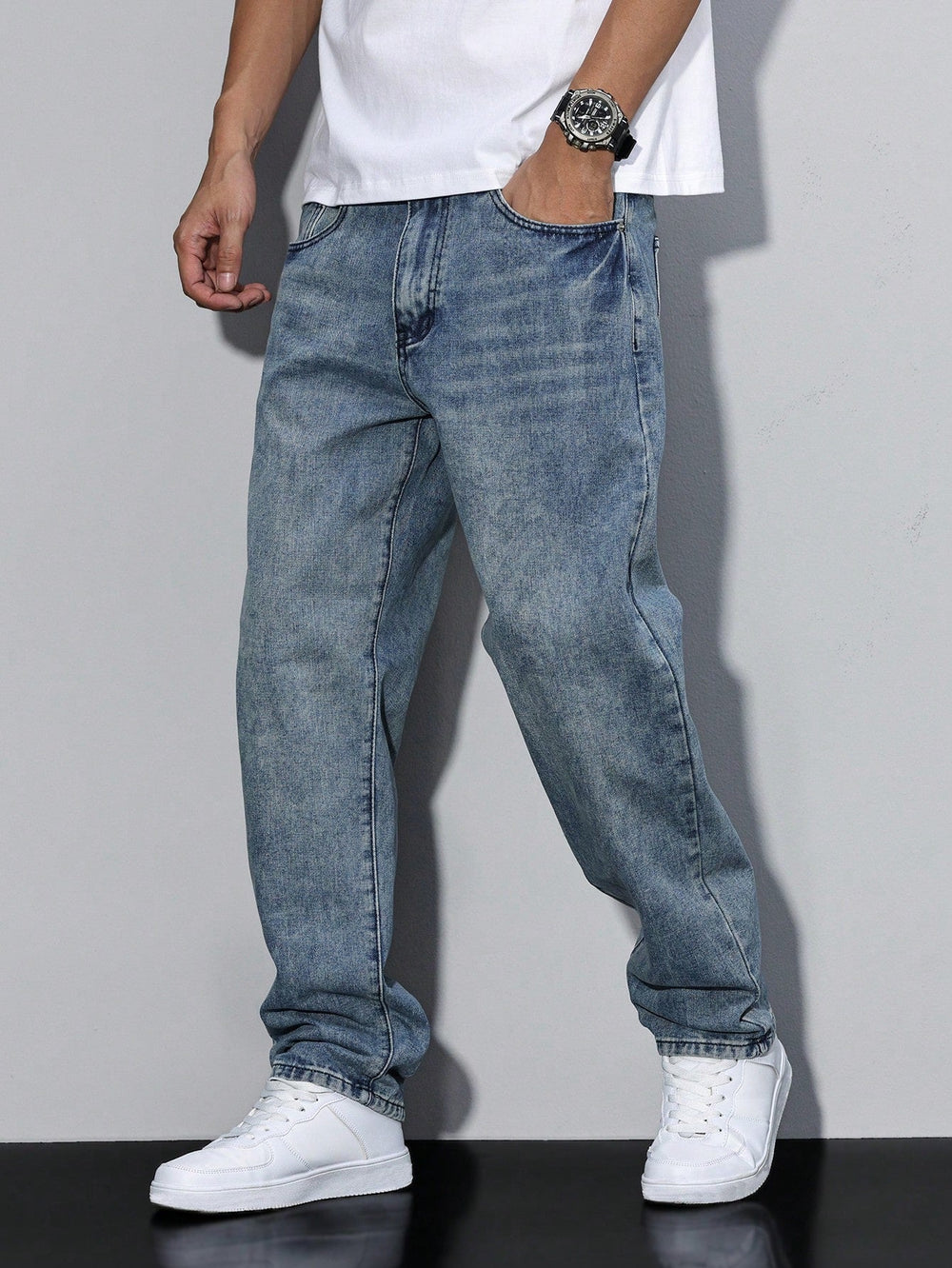 Men's Loose Straight-Leg Cotton-Blend Casual Jeans