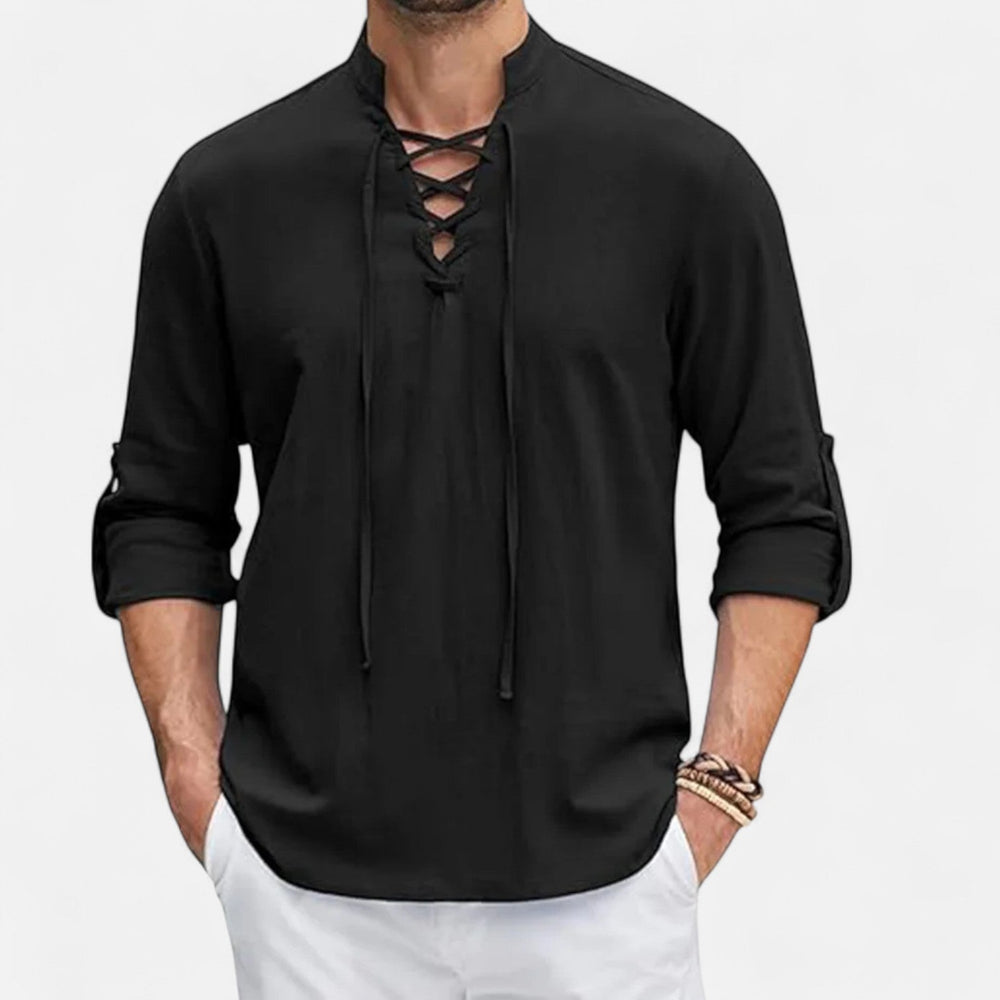Men's Medieval Shirt – Linen-Cotton Viking Lace-Up Tunic Top