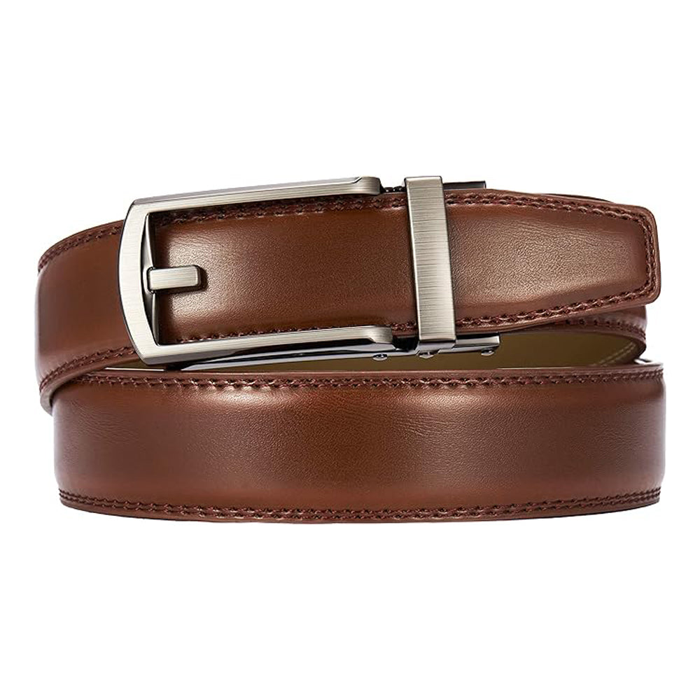 Men's Micro-Adjustable Ratchet Leather Belt, 110–130 cm