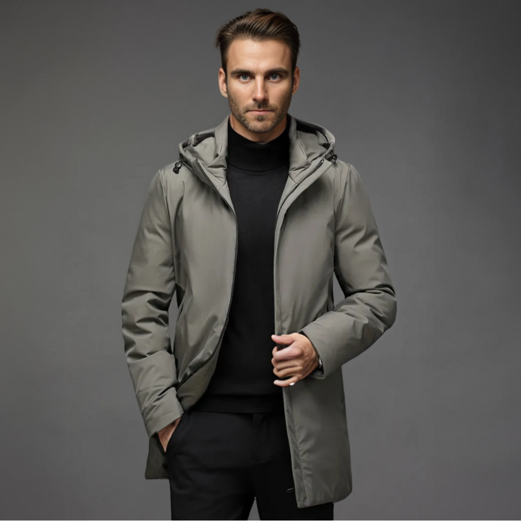 Men’s Mid-Length Winter Parka – Water-Resistant Hooded Coat