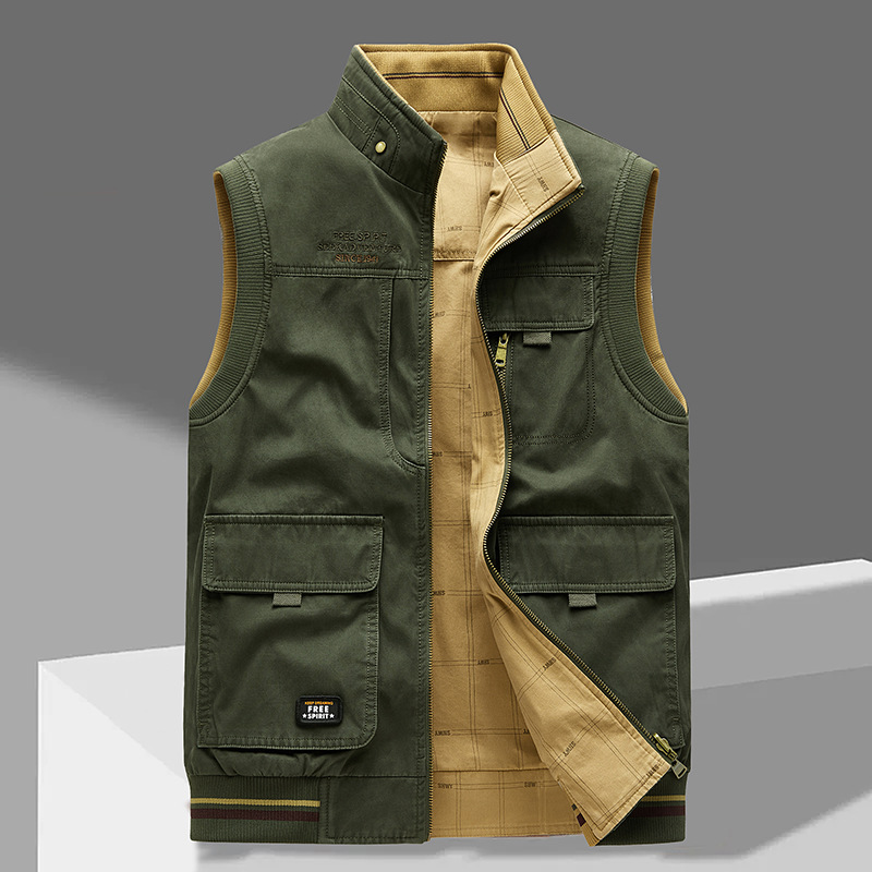 Men's Premium Reversible Cotton Utility Vest with Multiple Pockets