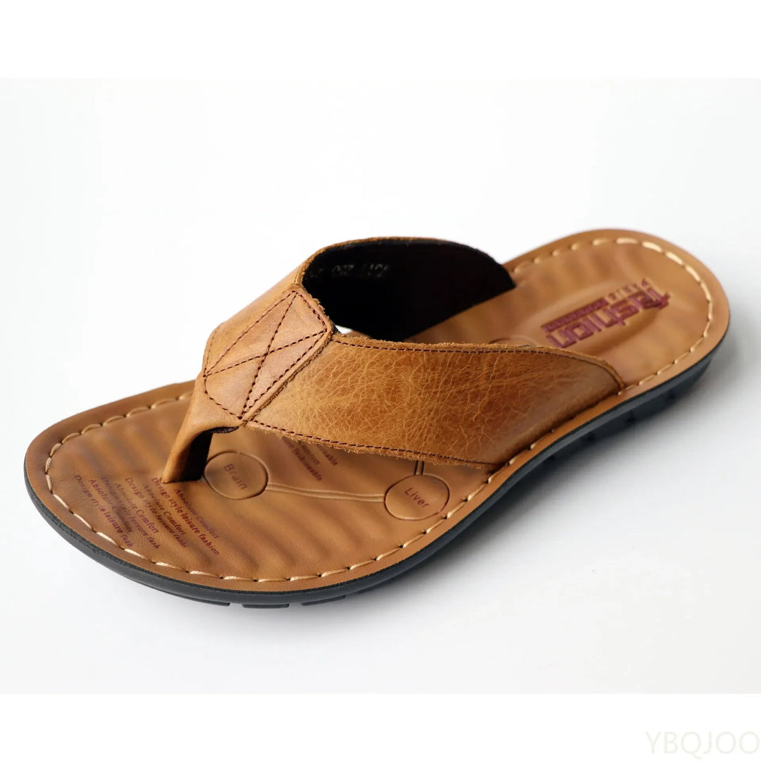 Men’s PU Leather Flip-Flops with Cushioned EVA Footbed