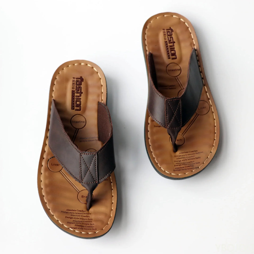 Men’s PU Leather Flip-Flops with Cushioned EVA Footbed