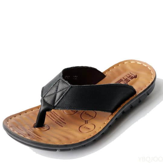 Men’s PU Leather Flip-Flops with Cushioned EVA Footbed