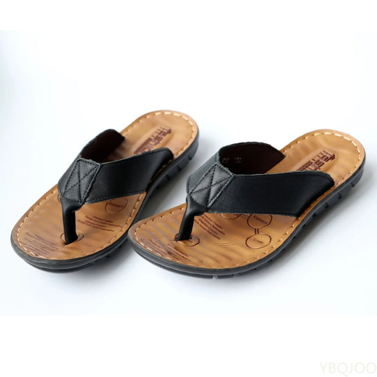Men’s PU Leather Flip-Flops with Cushioned EVA Footbed