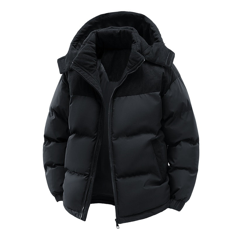 Men's Puffer Jacket with Detachable Hood – Warm Two-Tone Winter Coat