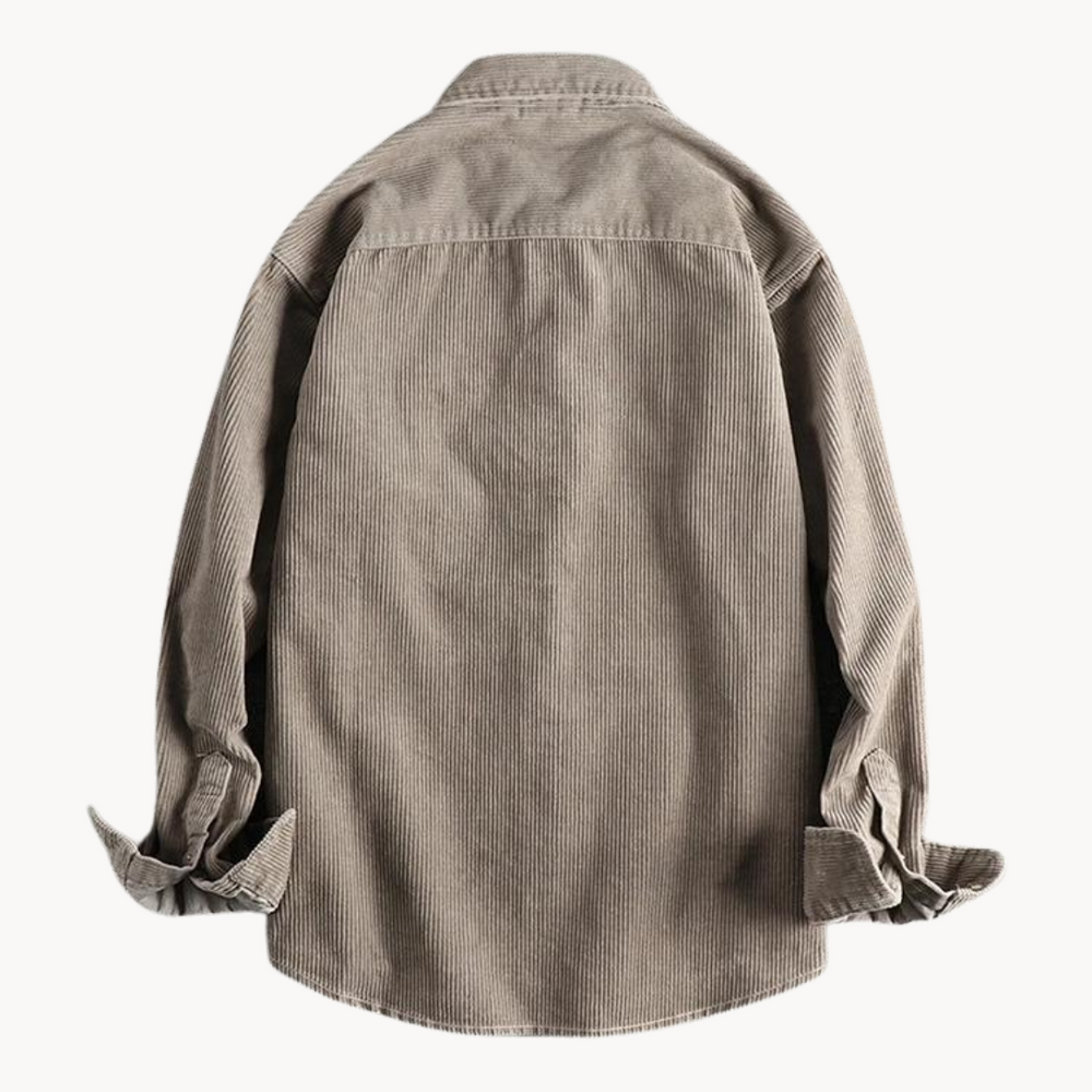 Men's Ribbed Button-Up Overshirt – Relaxed Fit and Chest Pockets