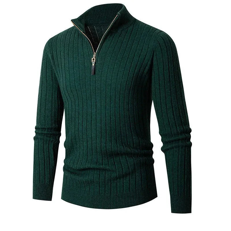 Men’s Ribbed Half-Zip Sweater – Soft High-Collar Spun-Blend Knit