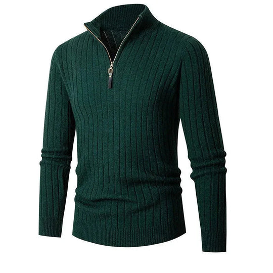 Men’s Ribbed Half-Zip Sweater – Soft High-Collar Spun-Blend Knit