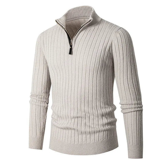 Men’s Ribbed Half-Zip Sweater – Soft High-Collar Spun-Blend Knit