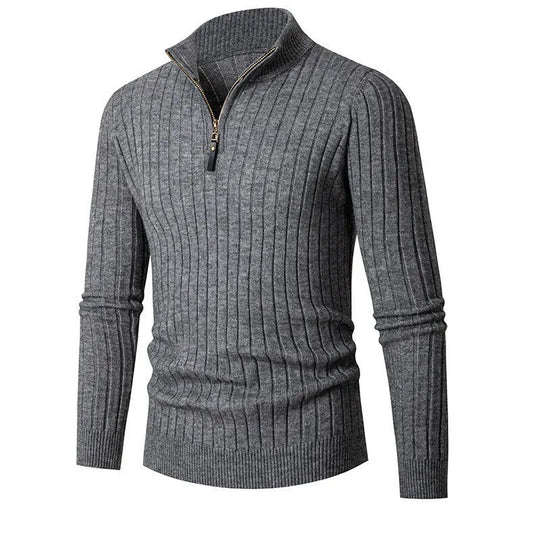 Men’s Ribbed Half-Zip Sweater – Soft High-Collar Spun-Blend Knit