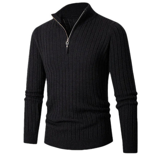Men’s Ribbed Half-Zip Sweater – Soft High-Collar Spun-Blend Knit