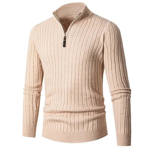 Men’s Ribbed Half-Zip Sweater – Soft High-Collar Spun-Blend Knit