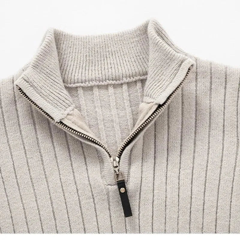 Men’s Ribbed Half-Zip Sweater – Soft High-Collar Spun-Blend Knit