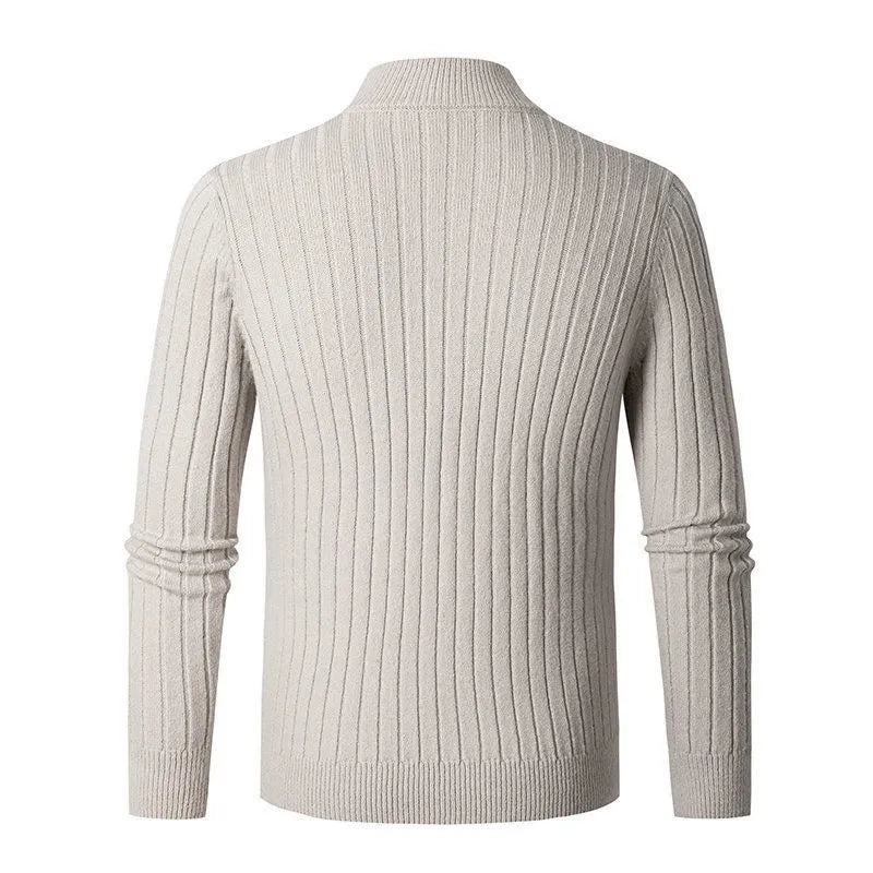 Men’s Ribbed Half-Zip Sweater – Soft High-Collar Spun-Blend Knit