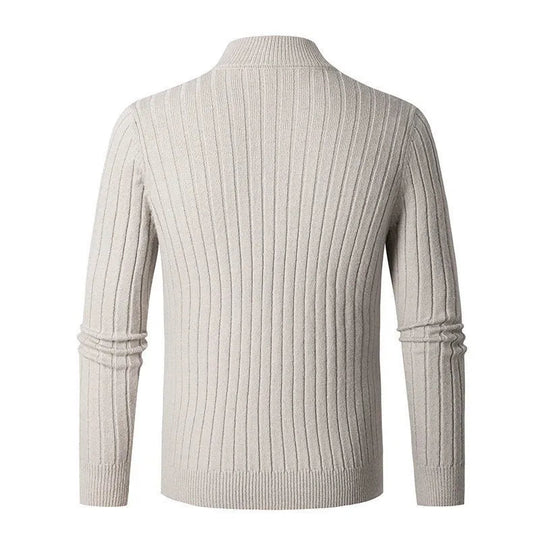 Men’s Ribbed Half-Zip Sweater – Soft High-Collar Spun-Blend Knit