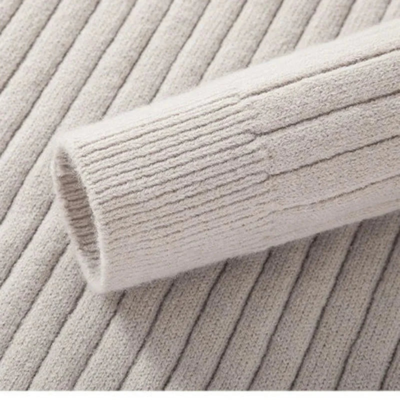 Men’s Ribbed Half-Zip Sweater – Soft High-Collar Spun-Blend Knit