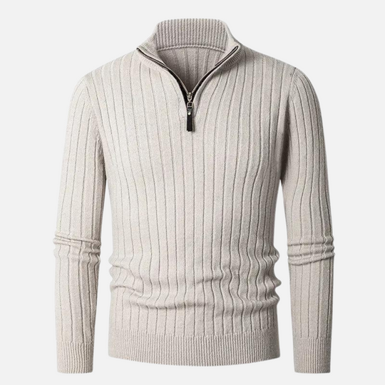 Men’s Ribbed Half-Zip Sweater – Soft High-Collar Spun-Blend Knit