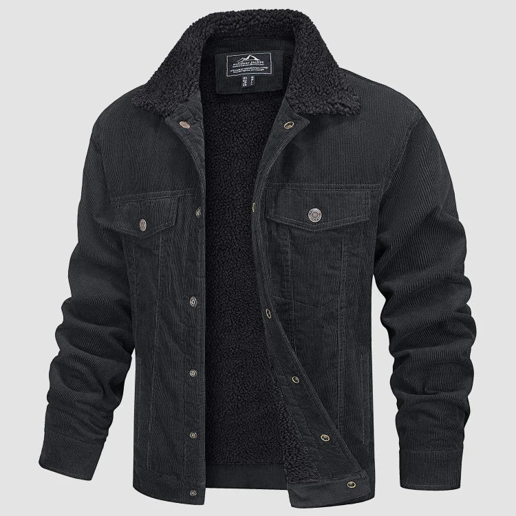 Men's Sherpa-Lined Corduroy Trucker Jacket – Warm Button-Front Coat