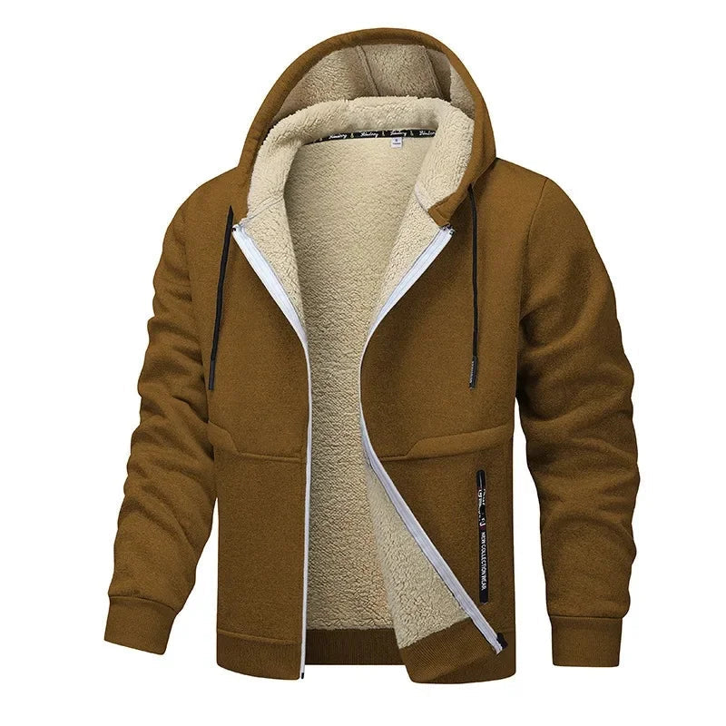 Men's Sherpa-Lined Full-Zip Hoodie with Adjustable Hood