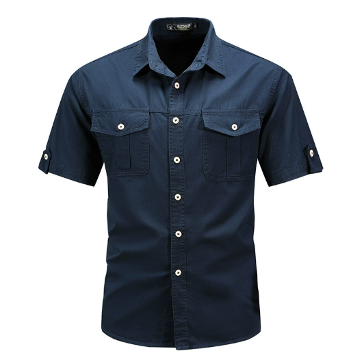 Men's Short-Sleeve Cotton Cargo Shirt – Multiple Utility Pockets