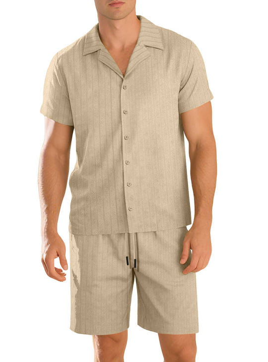 Men’s Short-Sleeve Shirt and Trouser Set – Easy-Care Casual Two-Piece Outfit