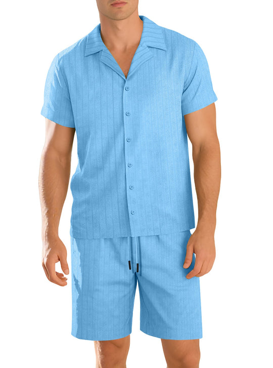 Men’s Short-Sleeve Shirt and Trouser Set – Easy-Care Casual Two-Piece Outfit