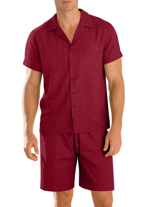 Men’s Short-Sleeve Shirt and Trouser Set – Easy-Care Casual Two-Piece Outfit