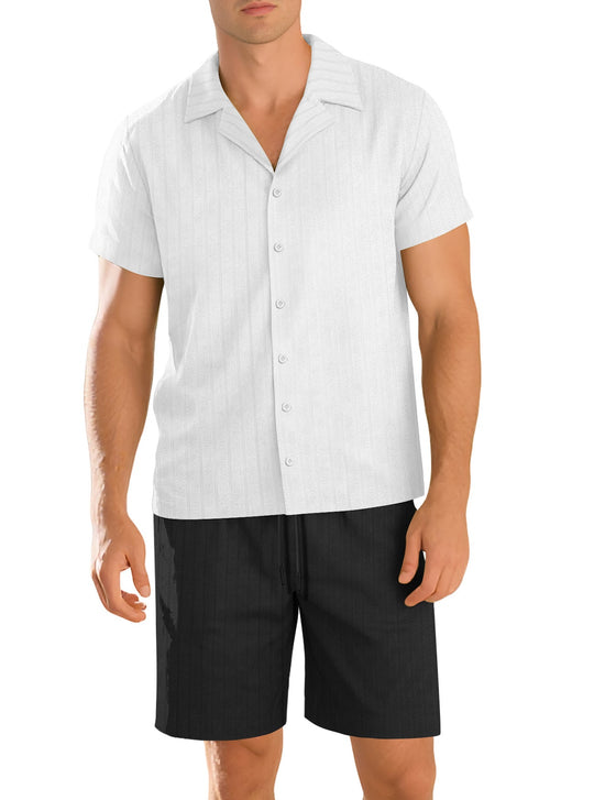 Men’s Short-Sleeve Shirt and Trouser Set – Easy-Care Casual Two-Piece Outfit