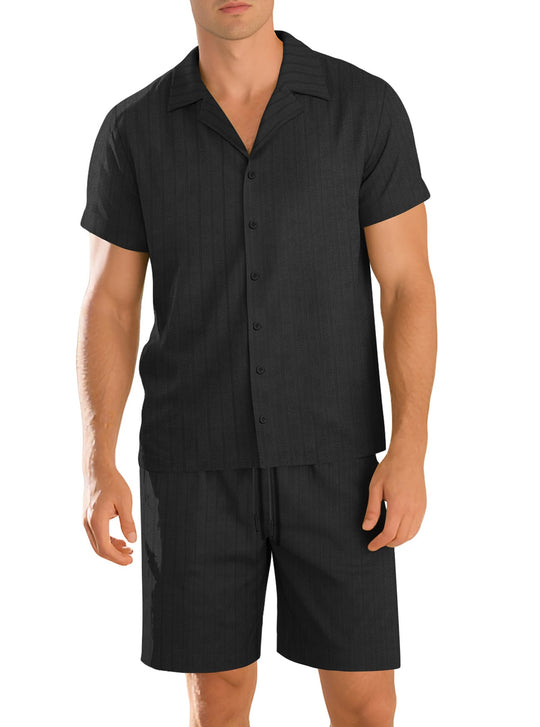 Men’s Short-Sleeve Shirt and Trouser Set – Easy-Care Casual Two-Piece Outfit