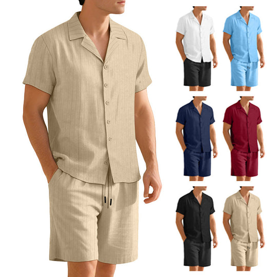 Men’s Short-Sleeve Shirt and Trouser Set – Easy-Care Casual Two-Piece Outfit