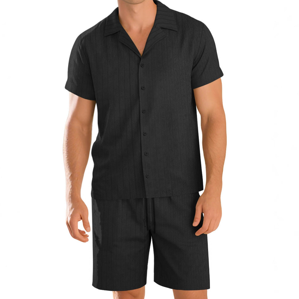 Men’s Short-Sleeve Shirt and Trouser Set – Easy-Care Casual Two-Piece Outfit
