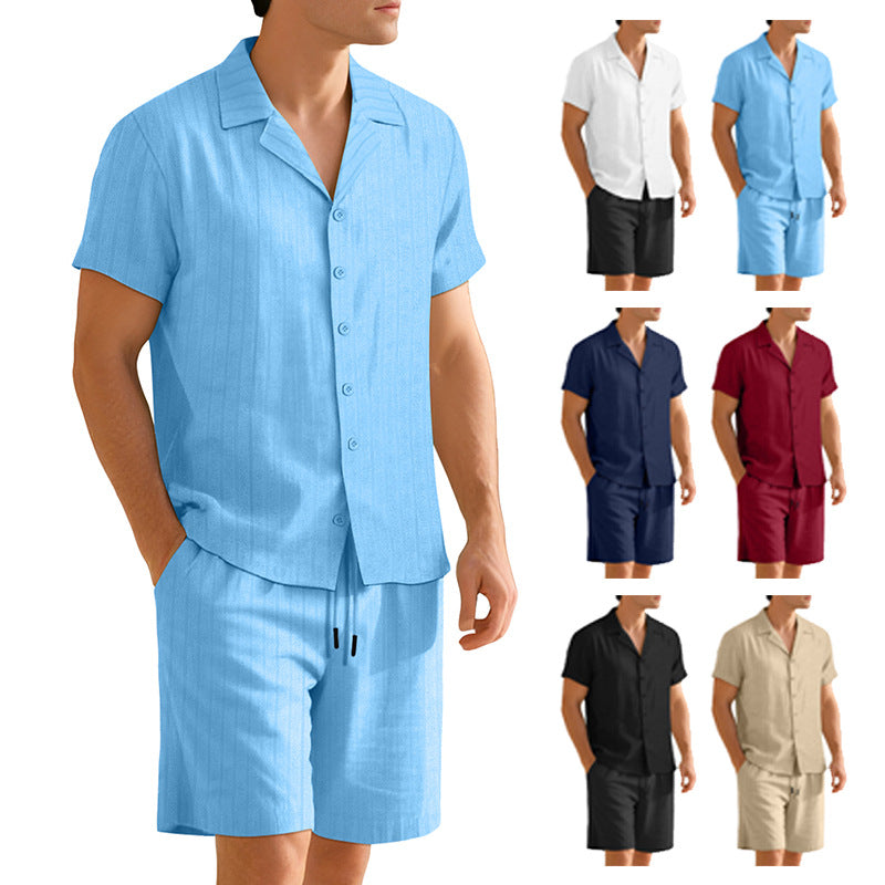 Men’s Short-Sleeve Shirt and Trouser Set – Easy-Care Casual Two-Piece Outfit