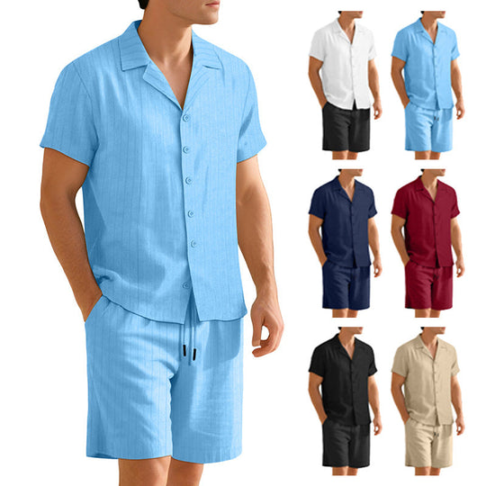 Men’s Short-Sleeve Shirt and Trouser Set – Easy-Care Casual Two-Piece Outfit
