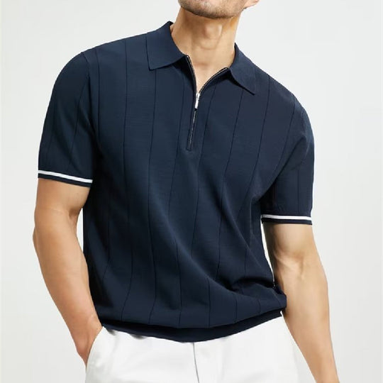Men’s Short-Sleeve Zip-Collar Polo – Lightweight Wool-Blend Summer Shirt