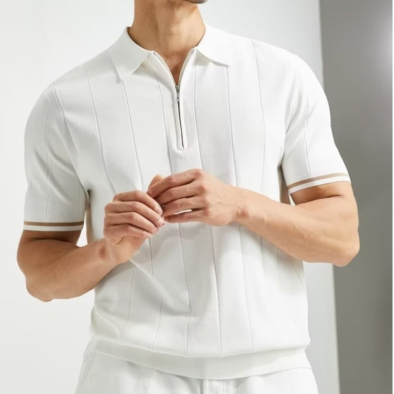 Men’s Short-Sleeve Zip-Collar Polo – Lightweight Wool-Blend Summer Shirt