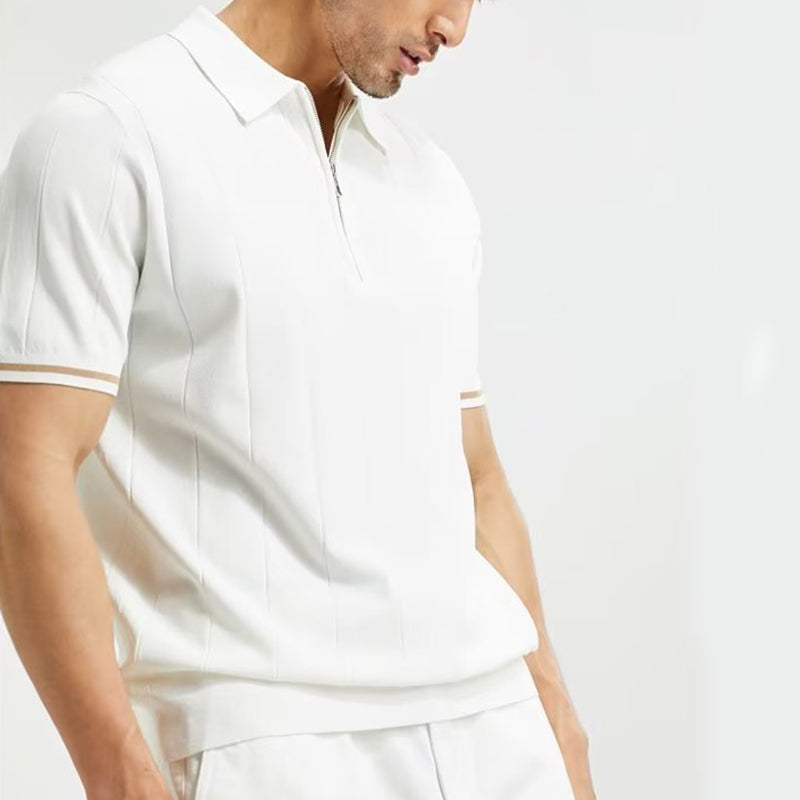 Men’s Short-Sleeve Zip-Collar Polo – Lightweight Wool-Blend Summer Shirt