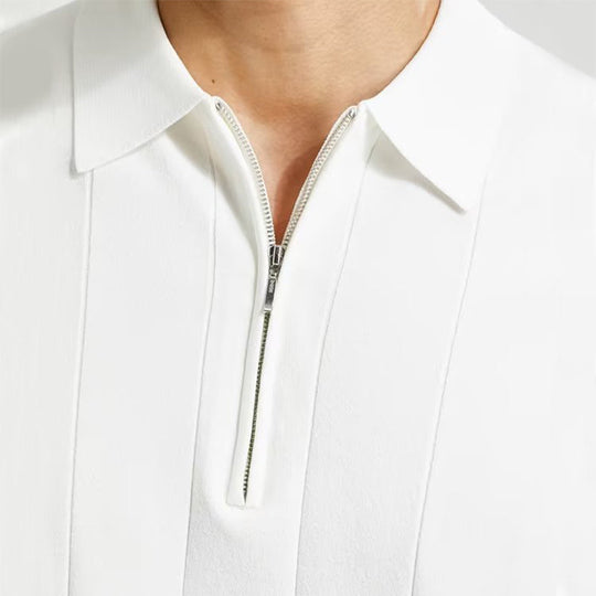 Men’s Short-Sleeve Zip-Collar Polo – Lightweight Wool-Blend Summer Shirt