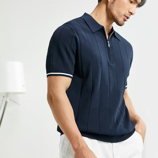 Men’s Short-Sleeve Zip-Collar Polo – Lightweight Wool-Blend Summer Shirt