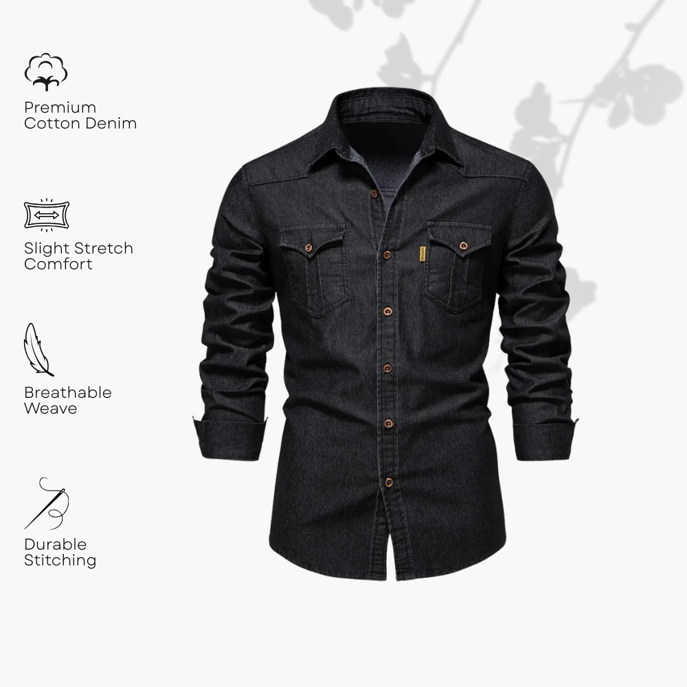 Men's Slim-Fit Denim Shirt – Long-Sleeve Cotton-Blend Button-Up