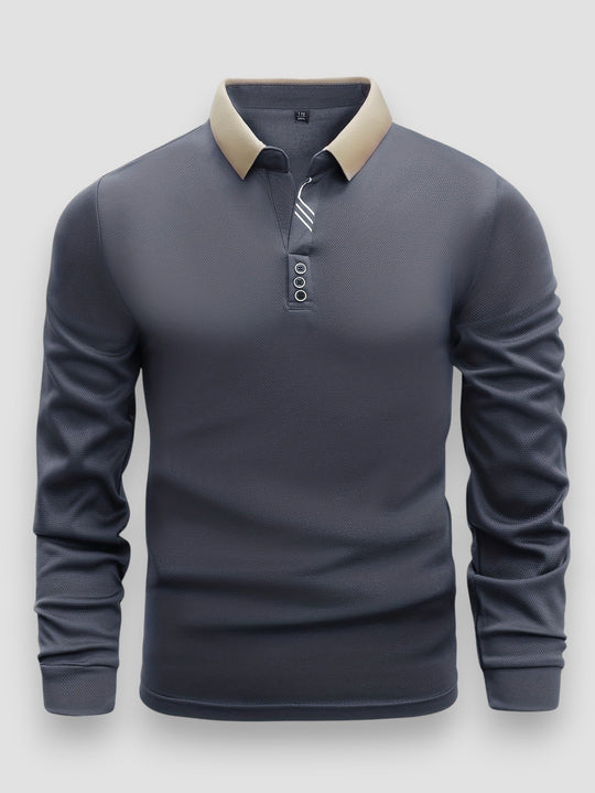 Men’s Slim-Fit Stand-Collar Polo – Soft Long-Sleeve Smart-Casual Shirt
