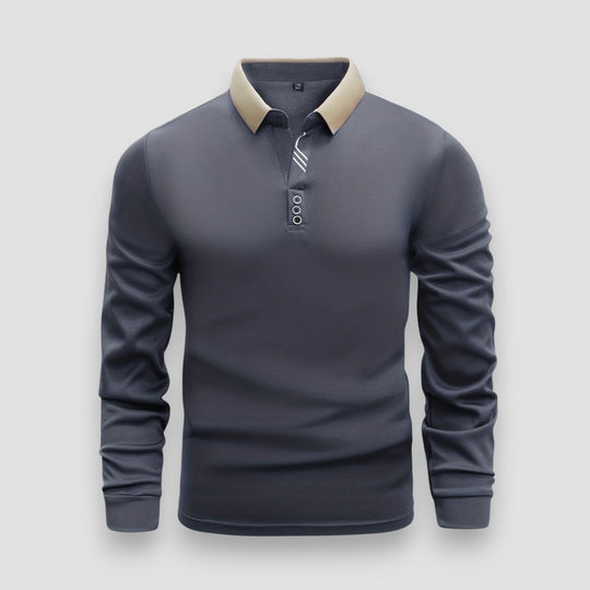 Men’s Slim-Fit Stand-Collar Polo – Soft Long-Sleeve Smart-Casual Shirt