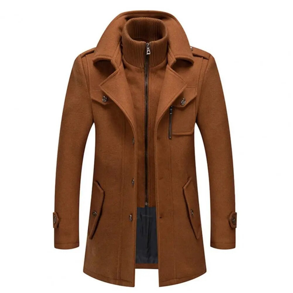 Men's Slim Wool-Blend Coat – Double Closure and Ribbed Stand Collar