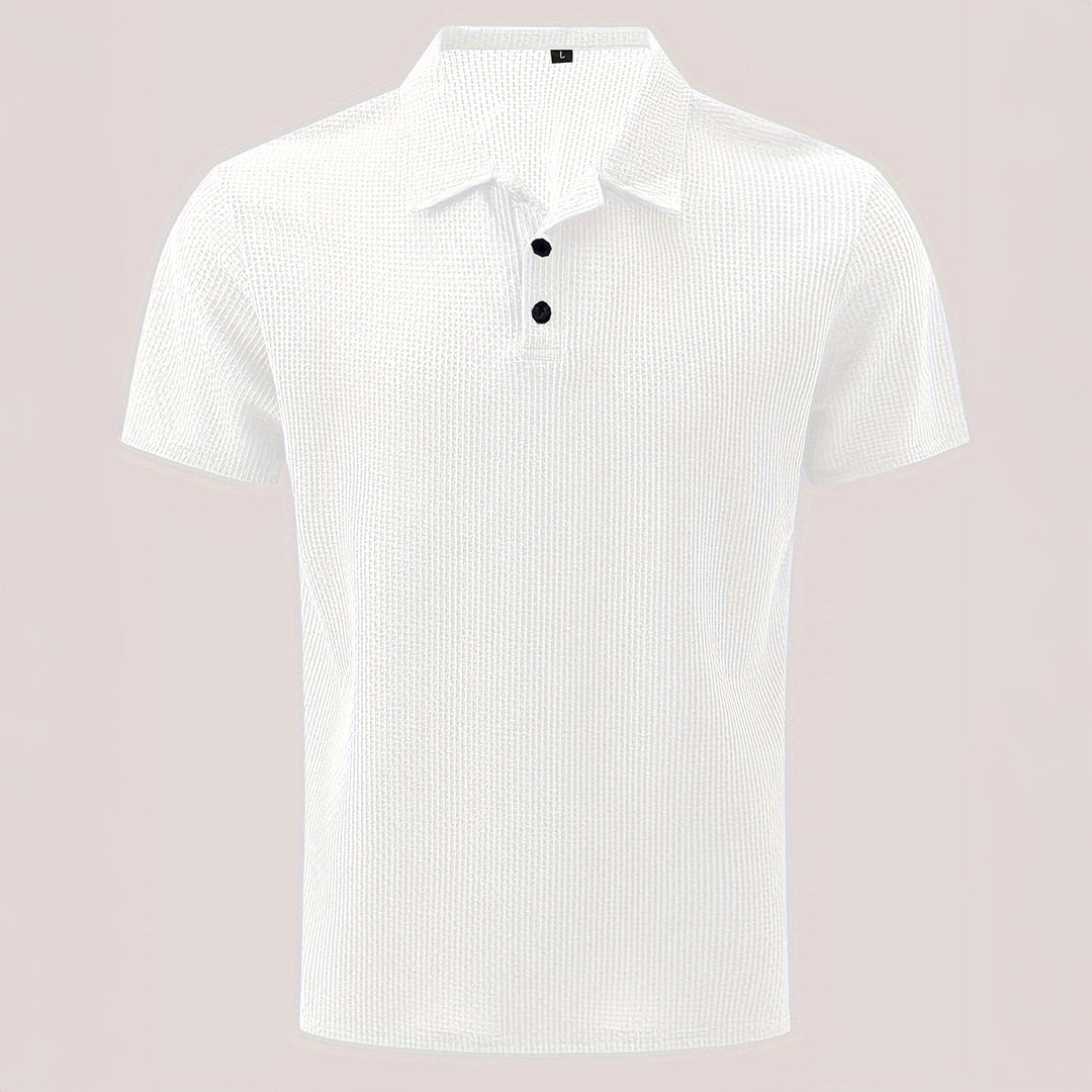 Men’s Stretch Knit Polo Shirt – Ultra-Soft Honeycomb Short-Sleeve Top