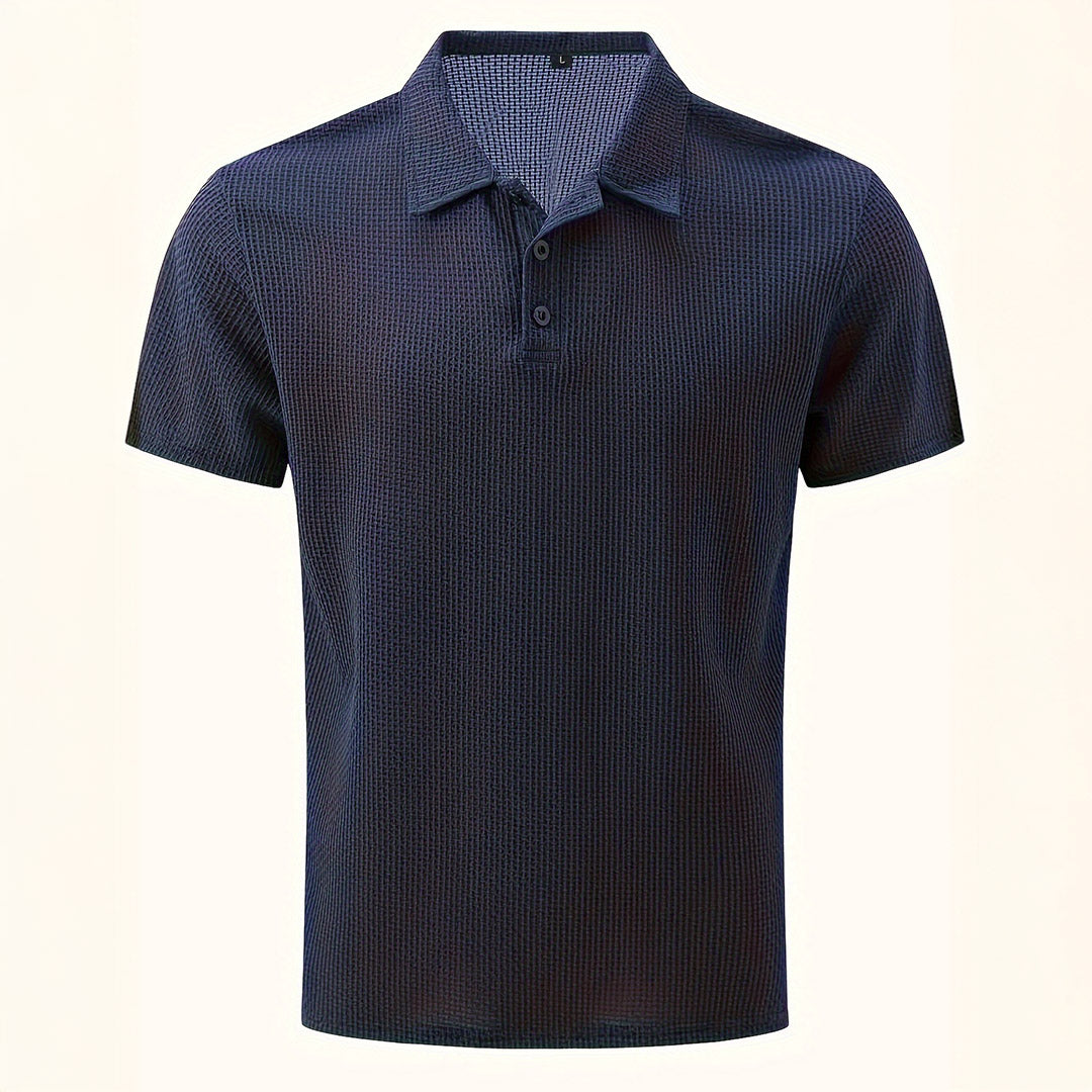 Men’s Stretch Knit Polo Shirt – Ultra-Soft Honeycomb Short-Sleeve Top