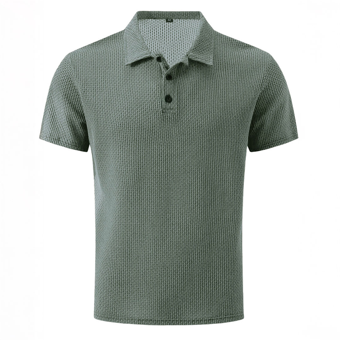 Men’s Stretch Knit Polo Shirt – Ultra-Soft Honeycomb Short-Sleeve Top