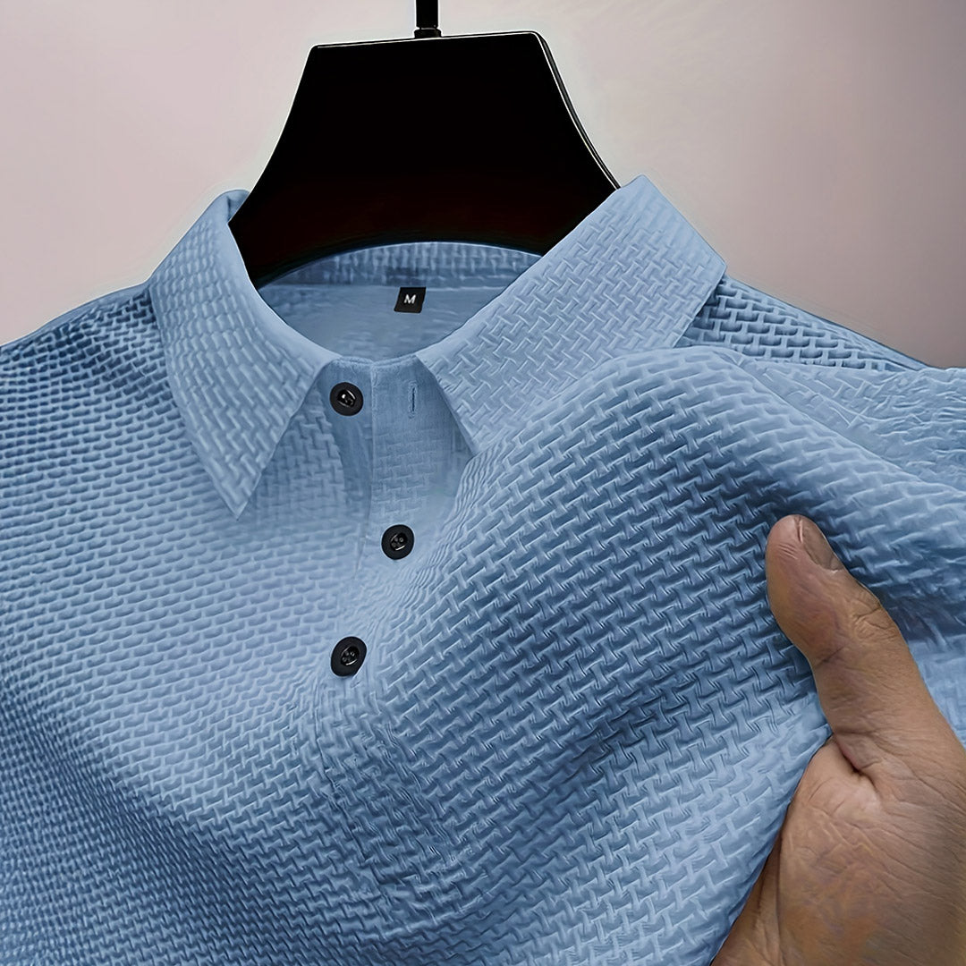Men’s Stretch Knit Polo Shirt – Ultra-Soft Honeycomb Short-Sleeve Top
