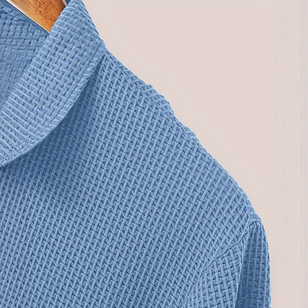 Men’s Stretch Knit Polo Shirt – Ultra-Soft Honeycomb Short-Sleeve Top